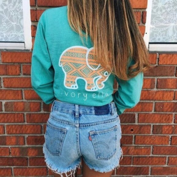 Ivory Ella Tops - Ivory Ella | Pocketed Seafoam Aztec Print Long Sleeve Tee | Size Large